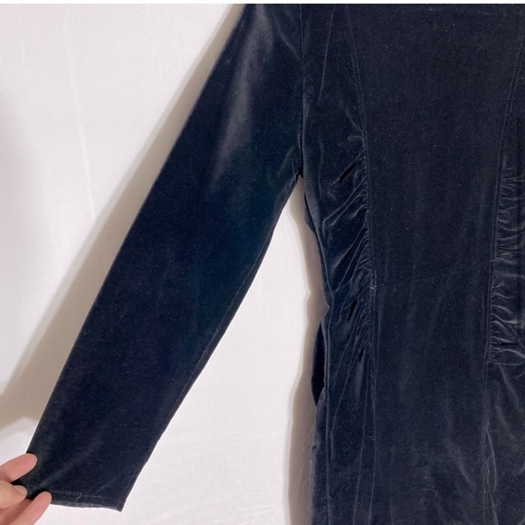 Vintage Encore Black Velvet Ling Sleeve Bodycon Mini Dress With Shoulder Pads M - Picture 4 of 16